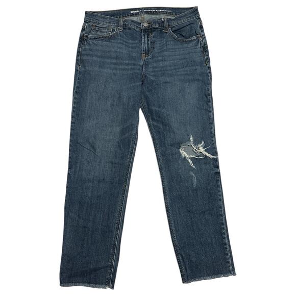Old Navy Jeans Women’s 8 Medium Wash Distressed Boyfriend Straight Raw Hem - Picture 1 of 8